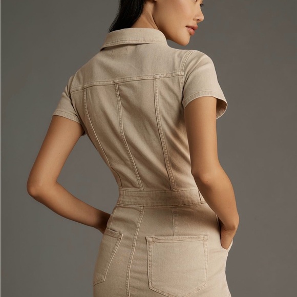 Good American Tan Utility Jean Dress with zip up and buttons. Size Medium - Picture 3 of 11